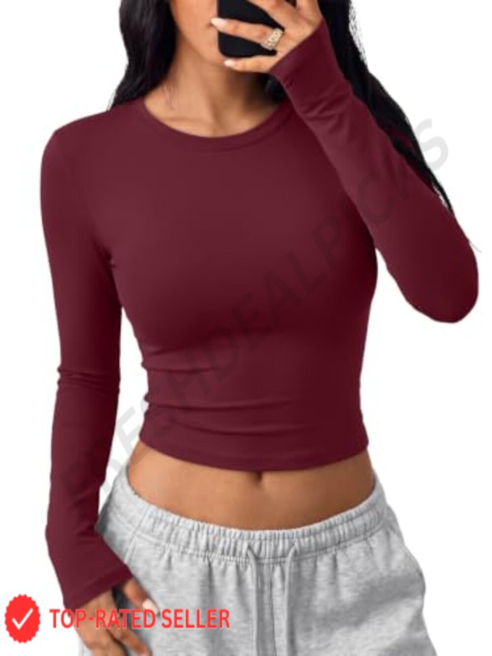 Women's Long Sleeve Crop Top High Stretch Crew Neck Slim Fit Y2K